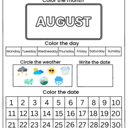 August Calendar Activity Worksheet