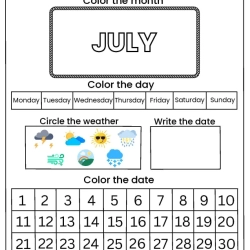 July Calendar Activity Worksheet
