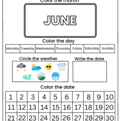 June Calendar Activity Worksheet