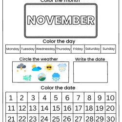 Nov Calendar Activity Worksheet
