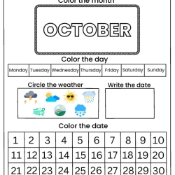 Oct Calendar Activity Worksheet