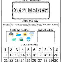 Sept Calendar Activity Worksheet