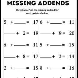 Missing Addend Worksheet For Kindergarten