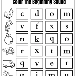 Begining Sound Coloring For 1st Grade Worksheet