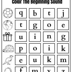 Begining Sound Coloring For Free Worksheet