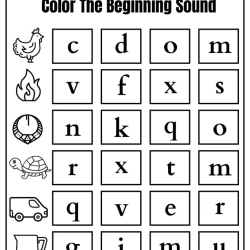 Begining Sound Coloring For Kindergarten Worksheet
