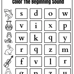 Begining Sound Coloring Pdf Free Worksheet