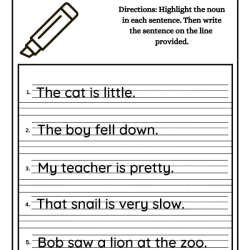 Highlight The Noun For 1st Grade Worksheet