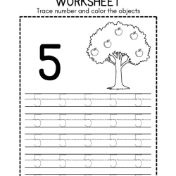 Trace Number And Color Object For Kindergarten Worksheet