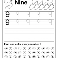 Tracing And Color The Number For 1st Grade Worksheet