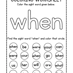 Colroing Sight Word 3rd Grade Worksheet