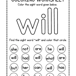 Colroing Sight Word For Toddlers Worksheet