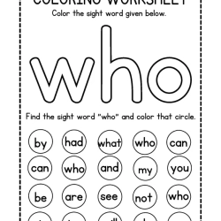 Colroing Sight Word Kids Worksheet