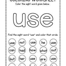 Colroing Sight Word Preschool Worksheet
