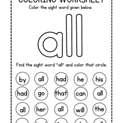 Colroing Sight Word Toddlers Worksheet