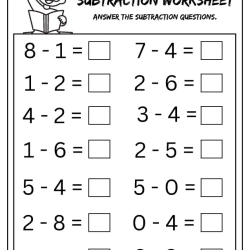 Answer The Subtraction For Free Worksheet