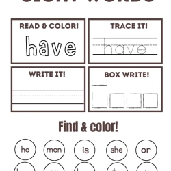 Read Trace Color Sight Words 5th Grade Free Worksheet