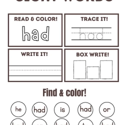 Read Trace Color Sight Words For 3rd Grade Worksheet