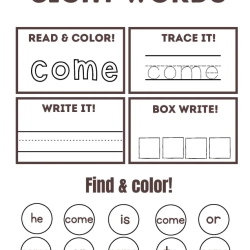 Read Trace Color Sight Words Grade 2 Free Worksheet