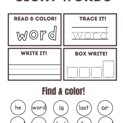 Read Trace Color Sight Words Kids Free Worksheet
