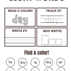 Read Trace Color Sight Words Kindergarten Free Worksheet