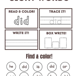 Read Trace Color Sight Words Toddlers Free Worksheet