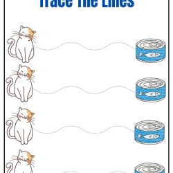 Trace The Lines Fun Cat For 1st Grade Worksheet